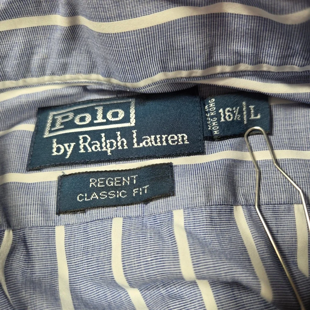 Polo Ralph Lauren Regent Classic Fit Shirt Blue White Stripe Mens 16.5 L 16 1/2
